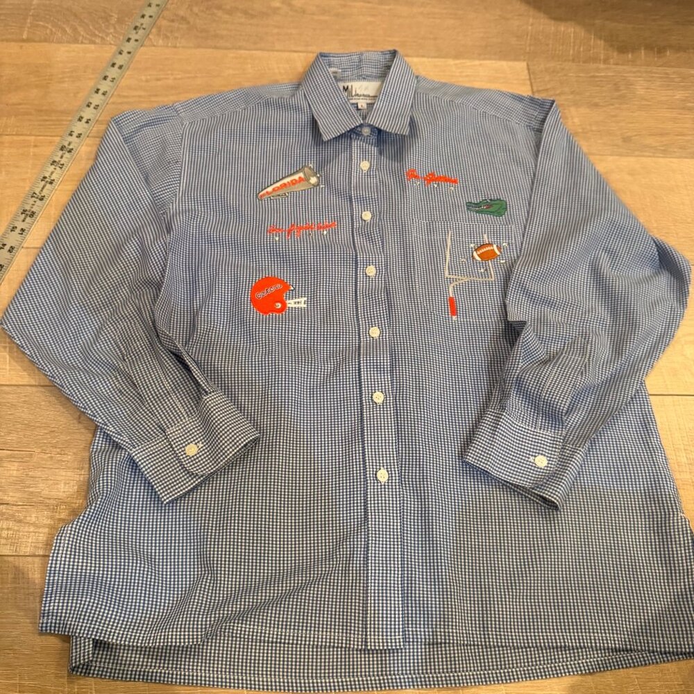 MILI DESIGNS WOMENS LARGE BLUE PLAID FLORIDA GATORS VINTAGE BUTTON UP SHIRT